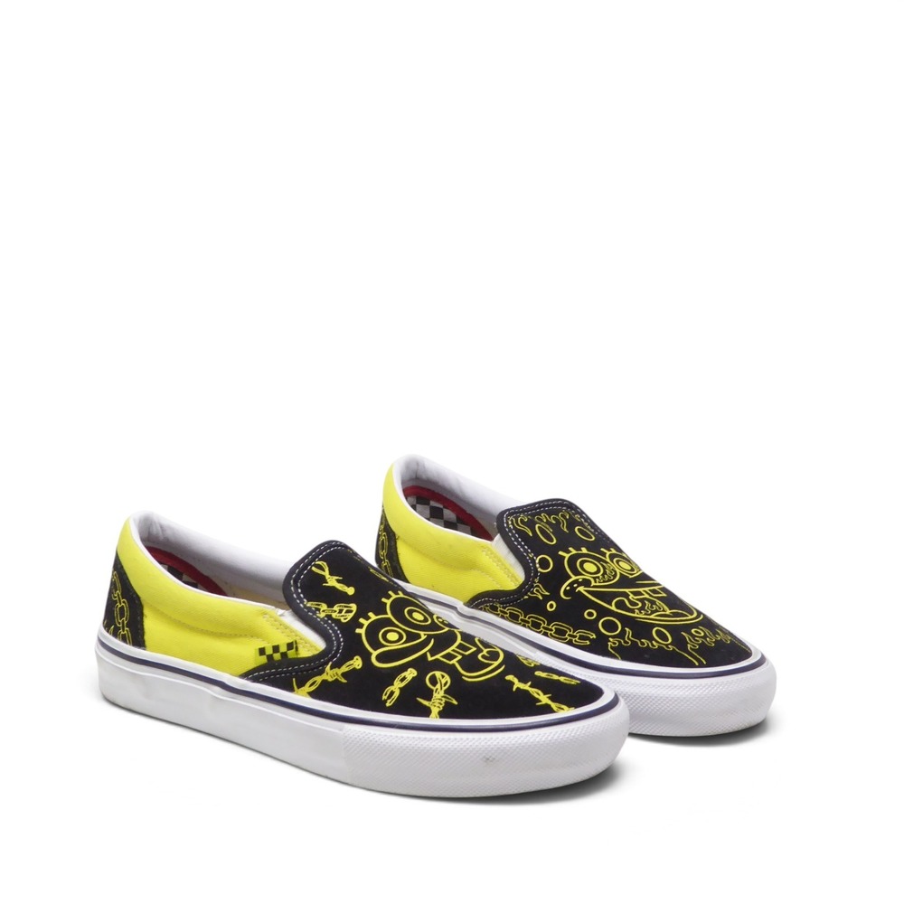 Vans Mens Slip-On Skate Shoes Black Yellow Spongebob Gigliotti Graphic Size 7
